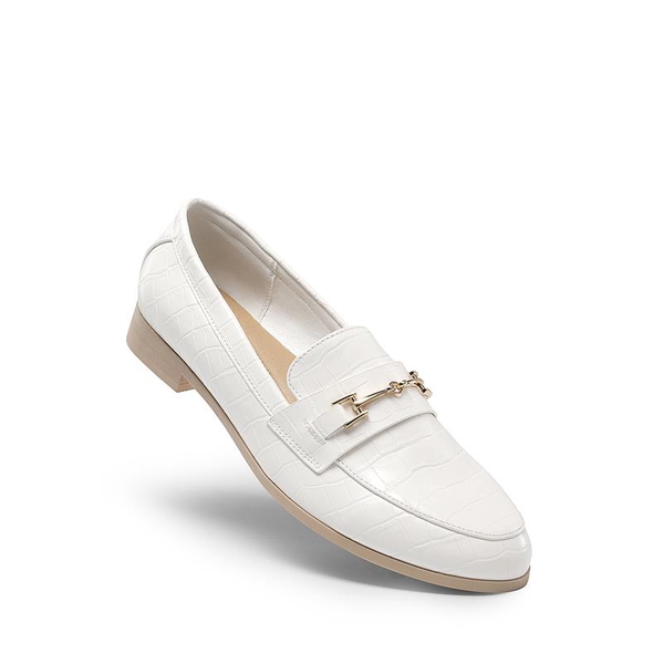 Chic Metallic Detail Loafers - WHITE STONE - 3